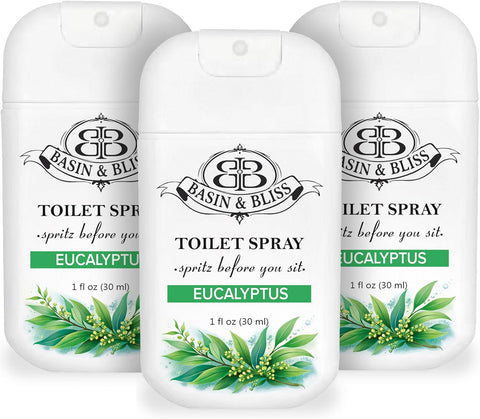Basin & Bliss Before You Go Toilet Spray – Eucalyptus Scent, 3 Pack, 1 fl oz Each