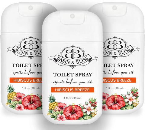 Basin & Bliss Before You Go Toilet Spray – Hibiscus Breeze Scent, 3 Pack, 1 fl oz Each