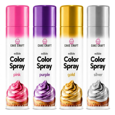 Cake Craft Edible Food Coloring Spray Set – 4 Pack Pink, Purple, Gold & Silver Cake Decorating Sprays