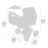 Capriccio Doll Pram with Matching Parasol – Foldable Doll Stroller - Green