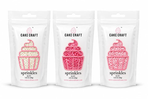 Cake Craft Pastel sprinkles Set, 3 Pack Edible Cake Decoration, Pink & White Sugar Strands with pink sprinkle mix