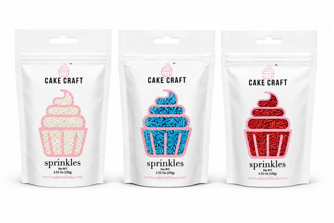 Cake Craft Primary Sprinkles 3 Pack 300g, Red Sugar strands, White Nonpareils & Blue Sugar Strands