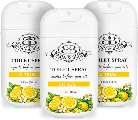 Basin & Bliss Before You Go Toilet Spray – Citrus Scent, 3 Pack, 1 fl oz Each