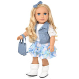 Gift Boutique 18 Inch Girl Fashion Doll – Long Blonde Hair, Blue Eyes, Denim Jacket, Floral Skirt, Boots & Accessories