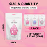 Cake Craft Pastel sprinkles Set, 3 Pack Edible Cake Decoration, Pink & White Sugar Strands with pink sprinkle mix