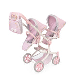 DeCuevas Toys Sophie Twin Doll Stroller – Foldable Double Doll Pushchair with Adjustable Handlebar - Pink