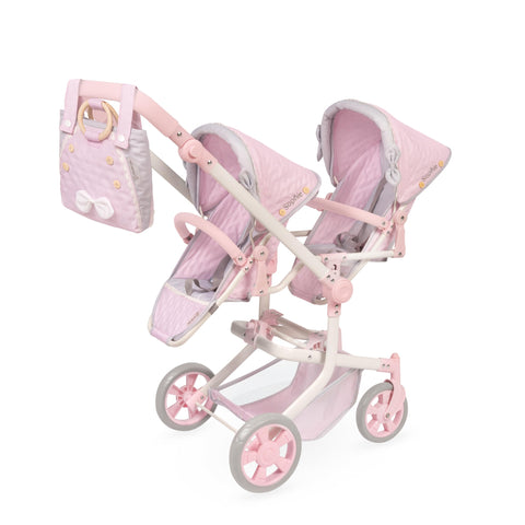 DeCuevas Toys Sophie Twin Doll Stroller – Foldable Double Doll Pushchair with Adjustable Handlebar - Pink