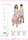 DeCuevas Toys Sophie Twin Doll Stroller – Foldable Double Doll Pushchair with Adjustable Handlebar - Pink