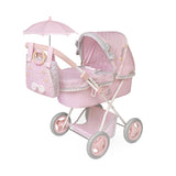 DeCuevas Toys Sophie Folding Doll Pram with Parasol – Luxury Doll Stroller - Pink