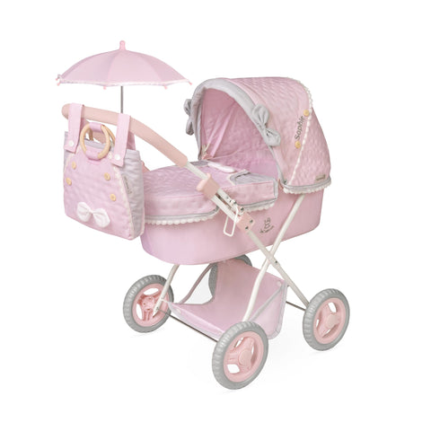 DeCuevas Toys Sophie Folding Doll Pram with Parasol – Luxury Doll Stroller - Pink