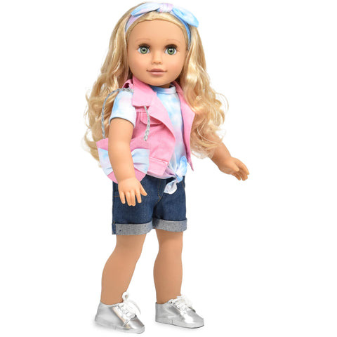 Gift Boutique Emily 18 Inch Girl Fashion Doll – Blonde Hair, Green Eyes, Pink Jacket, Denim Pants & Accessories