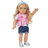 Gift Boutique Emily 18 Inch Girl Fashion Doll – Blonde Hair, Green Eyes, Pink Jacket, Denim Pants & Accessories
