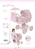 DeCuevas Toys Sophie Folding Doll Pram with Parasol – Luxury Doll Stroller - Pink