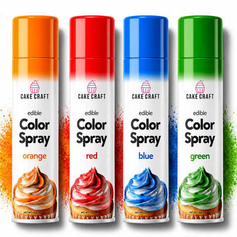 Cake Craft Edible Food Coloring Spray Set – 4 Pack Red, Blue, Green & Orange Cake Decorating Sprays