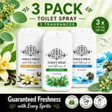 Basin & Bliss Toilet Spray – Spritz Before You Sit, 3 Pack Assorted Scents, Ocean Mist, Vanilla Whisper & Eucalyptus, 1 fl oz Each