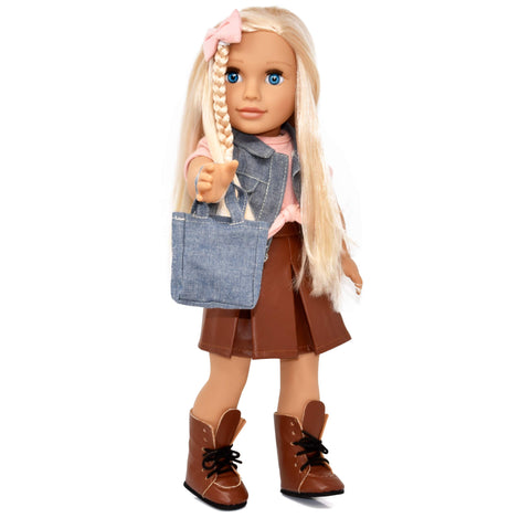 Gift Boutique 18 Inch Girl Fashion Doll – Long Blonde Hair, Blue Eyes, Denim Jacket, Leather Boots & Accessories