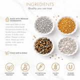Cake Craft Gold & Silver Sprinkles 4 Pack – Metallic Gold Mix & Sugar Pearls Cake Decorating Set, 400g