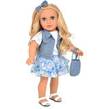 Gift Boutique 18 Inch Girl Fashion Doll – Long Blonde Hair, Blue Eyes, Denim Jacket, Floral Skirt, Boots & Accessories