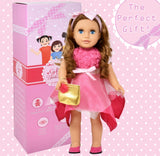 Gift Boutique 18 Inch Girl Fashion Doll – Brown Curly Hair, Blue Eyes, Pink Princess Dress & Accessories