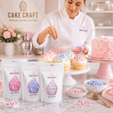 Cake Craft Pastel sprinkles Set, 3 Pack Edible Cake Decoration, Pink & White Sugar Strands with pink sprinkle mix
