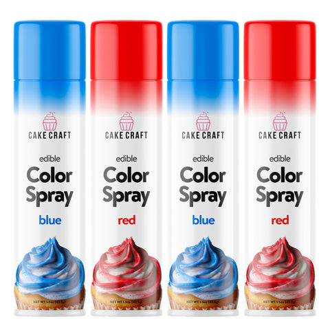 Cake Craft Patriotic Edible Food Coloring Spray Set | 4 Pack Red & Blue Cake Color Spray for Cakes Cupcakes | Baking Decorating Supplies for July 4 Memorial Day USA Party Desserts | 1.5 Oz
