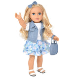 Gift Boutique 18 Inch Girl Fashion Doll – Long Blonde Hair, Blue Eyes, Denim Jacket, Floral Skirt, Boots & Accessories