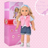 Gift Boutique Emily 18 Inch Girl Fashion Doll – Blonde Hair, Green Eyes, Pink Jacket, Denim Pants & Accessories