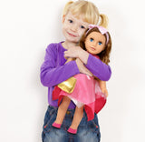 Gift Boutique 18 Inch Girl Fashion Doll – Brown Curly Hair, Blue Eyes, Pink Princess Dress & Accessories
