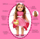 Gift Boutique 18 Inch Girl Fashion Doll – Brown Curly Hair, Blue Eyes, Pink Princess Dress & Accessories