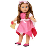 Gift Boutique 18 Inch Girl Fashion Doll – Brown Curly Hair, Blue Eyes, Pink Princess Dress & Accessories