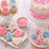 Cake Craft Pastel sprinkles Set, 3 Pack Edible Cake Decoration, Pink & White Sugar Strands with pink sprinkle mix