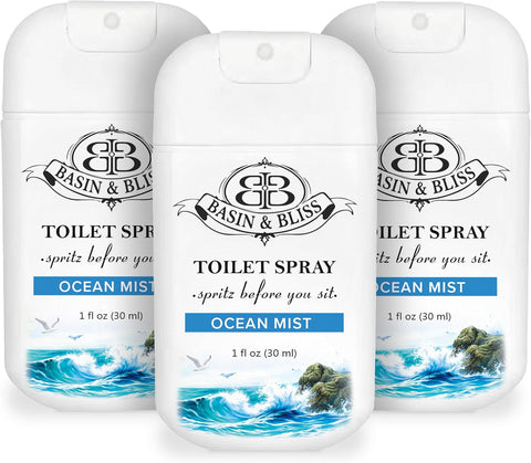 Basin & Bliss Before You Go Toilet Spray – Ocean Mist Scent, 3 Pack, 1 fl oz Each