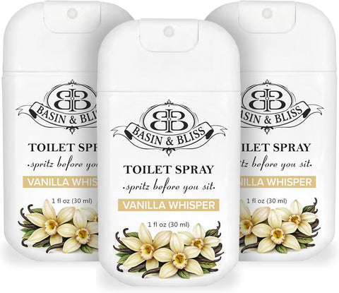 Basin & Bliss Before You Go Toilet Spray – Vanilla Whisper Scent, 3 Pack, 1 fl oz Each